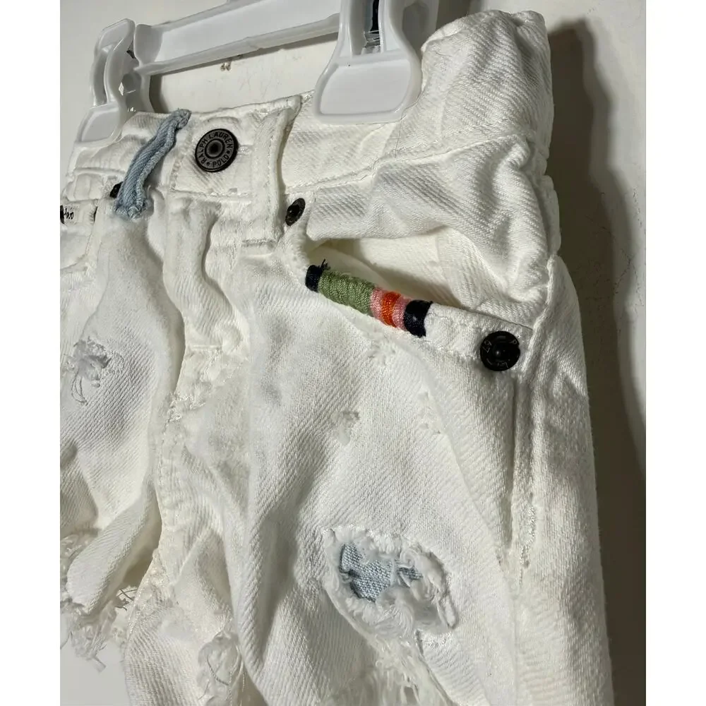 Polo Ralph Lauren White 4T Girls Adjustable Waist Embroidered Jeans Shorts